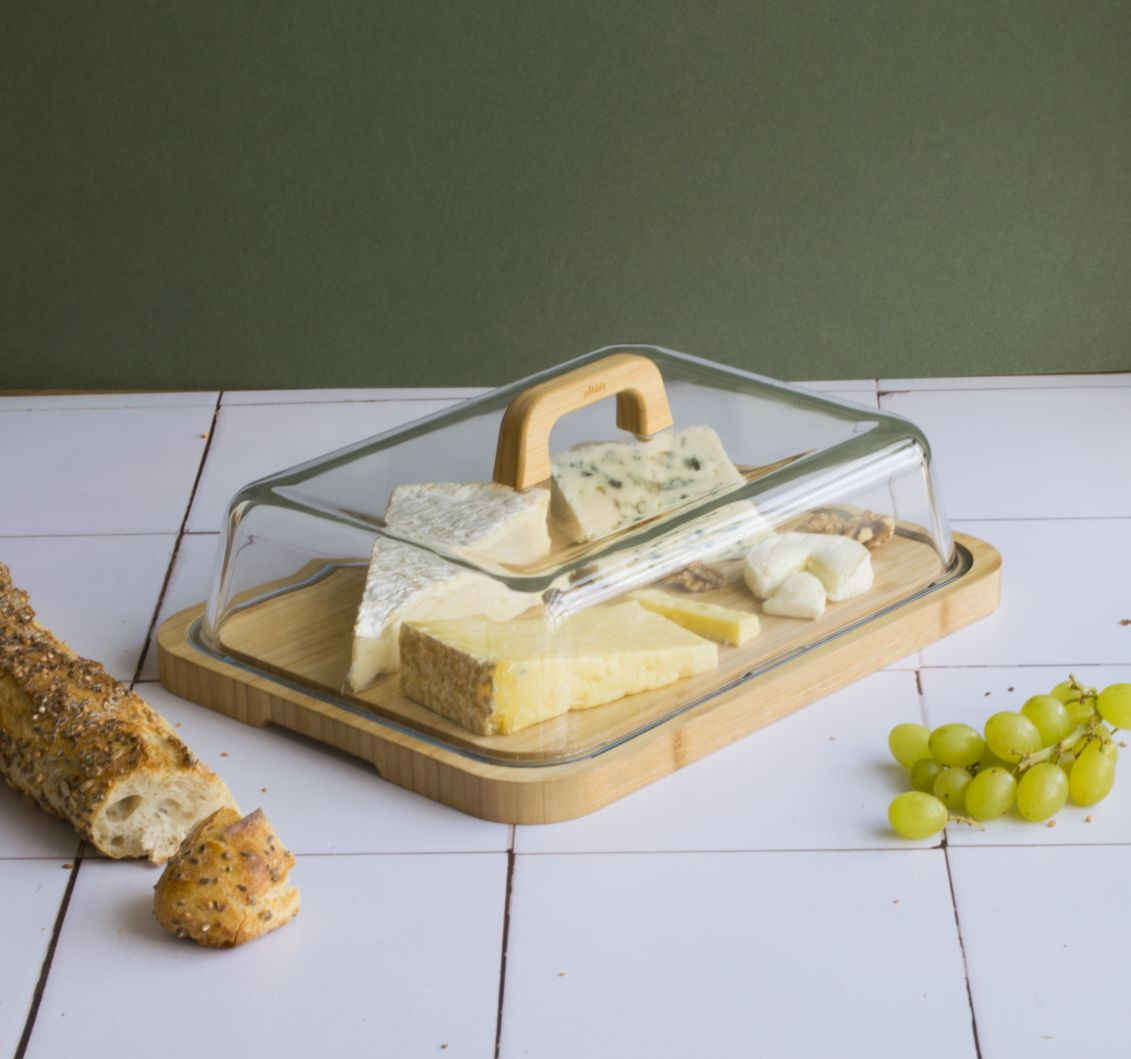 Boîte à fromage avec cloche en verre et plateau en bambou - N2J