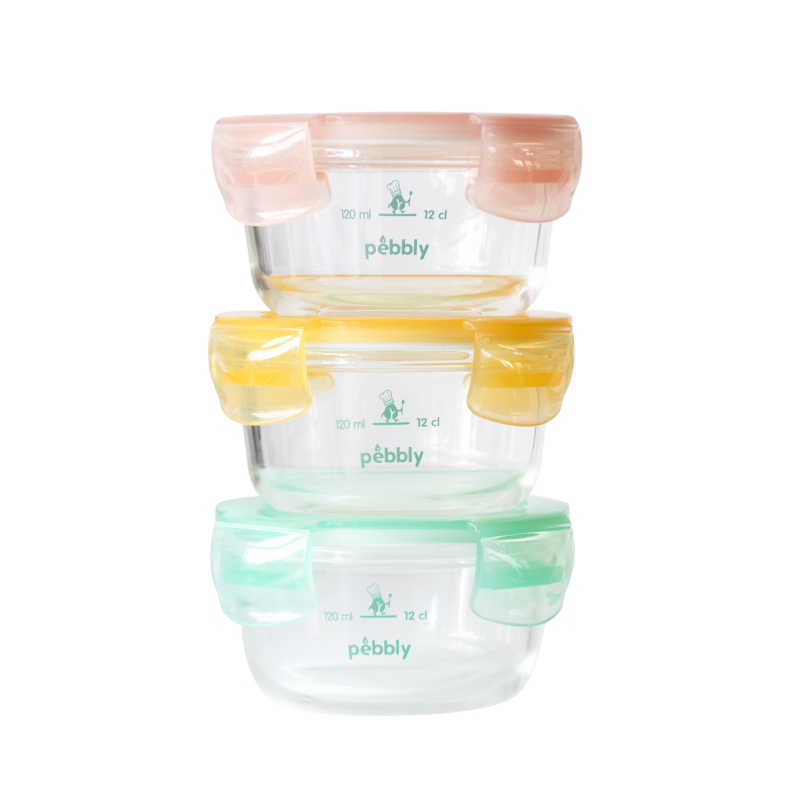 Set de 3 boîtes bébé en verre graduées - 240 ml