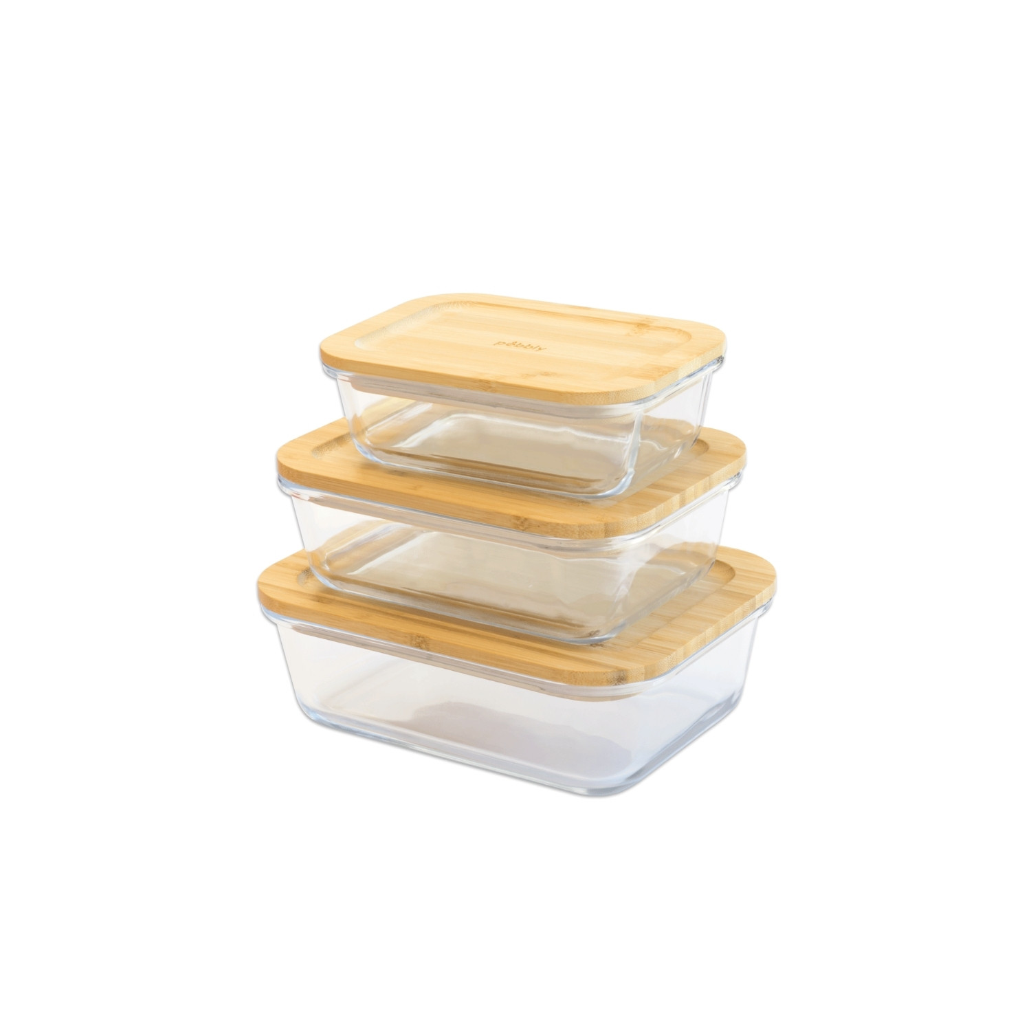 Set de 3 boîtes rectangulaires empilables en verre avec couvercle 