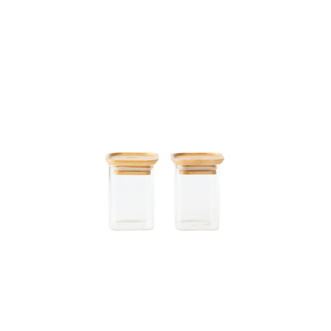 Set de 2 boites carrées en verre/bambou XS - 240 ml