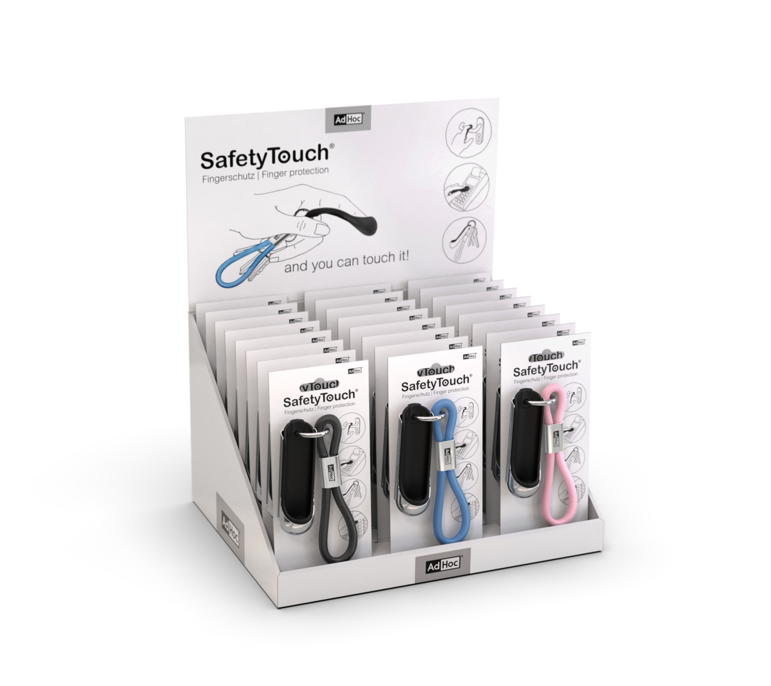 SAFETY TOUCH - Présentoir de 24 pièces de porte clefs anti-contamination