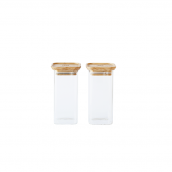 Set de 2 boites carrées en verre/bambou S - 320 ml